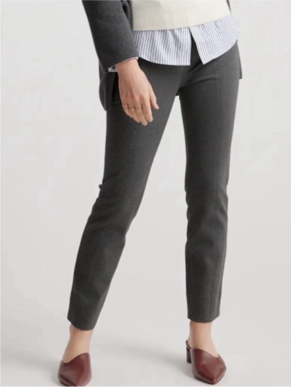 Quince Gray Ultra Stretch Ponte Pintuck Ankle Pants, Size XL, New without Tag